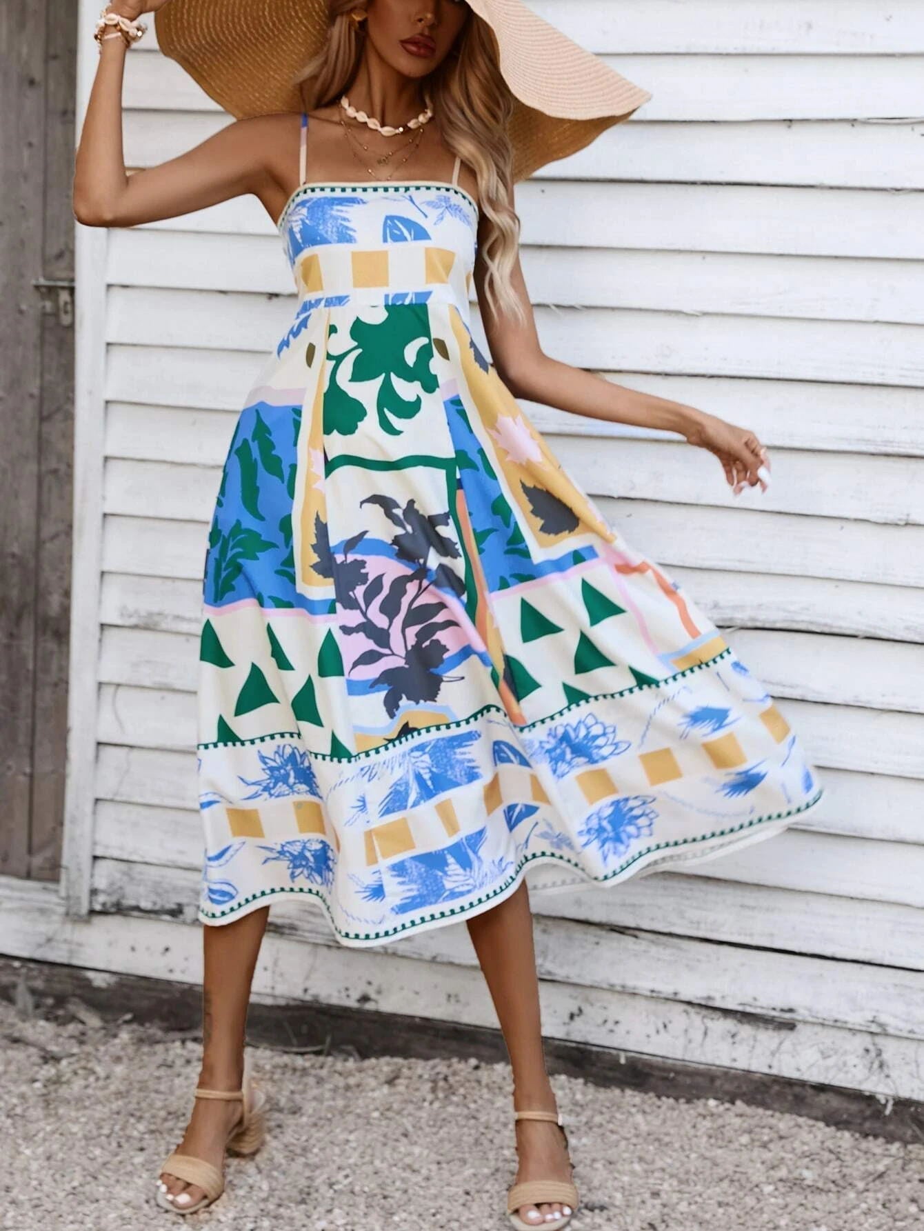 Abstract Colorful Strappy Maxi Dress