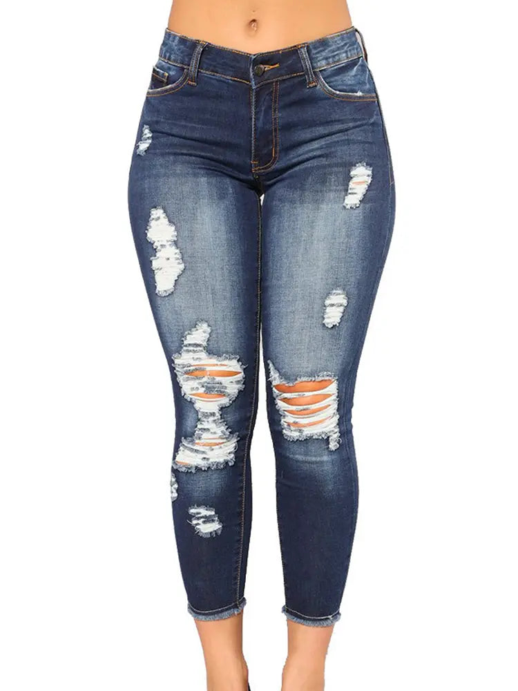 Sienna - High-Waist Ripped Stretch Skinny Jeans
