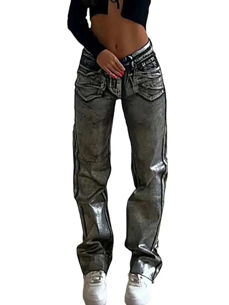 Silver Foil High-Rise Statement Jeans