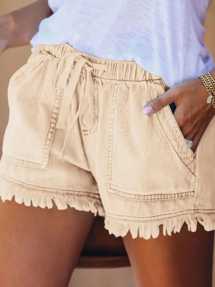 Sunny Days High-Waist Drawstring Denim Shorts