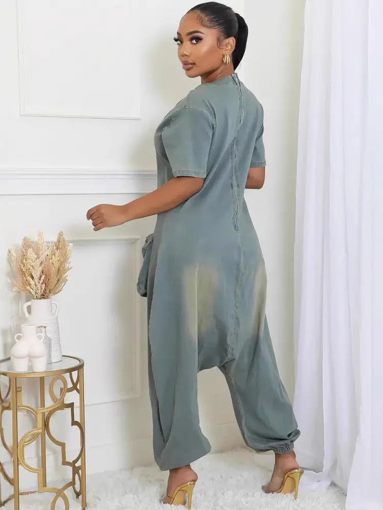 Maya – Denim Jumpsuit With Oversized Pockets