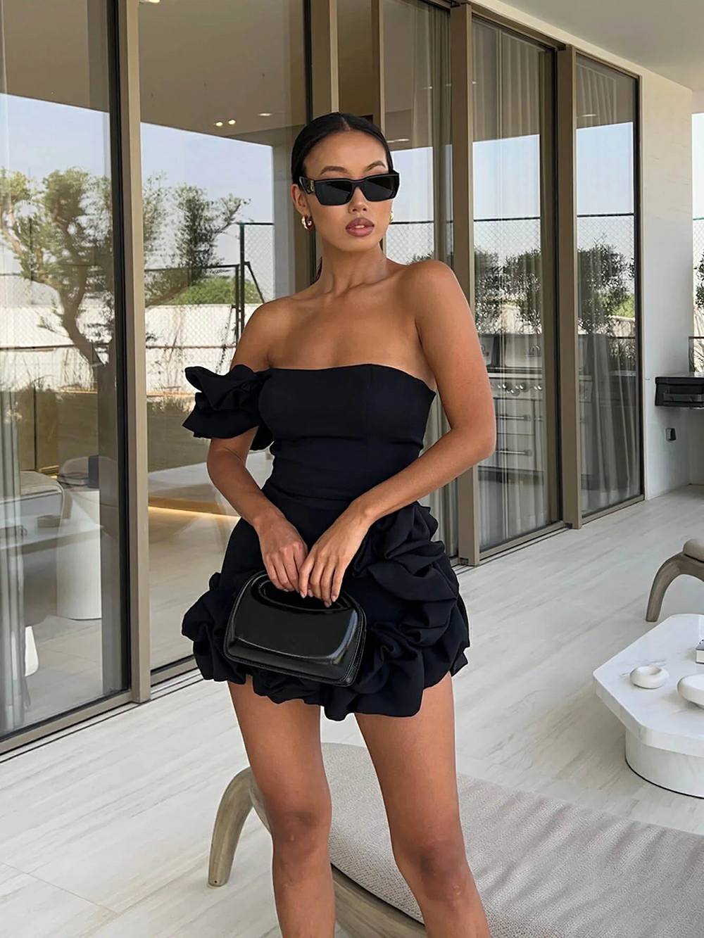 Blue One-Shoulder Bustier Dress