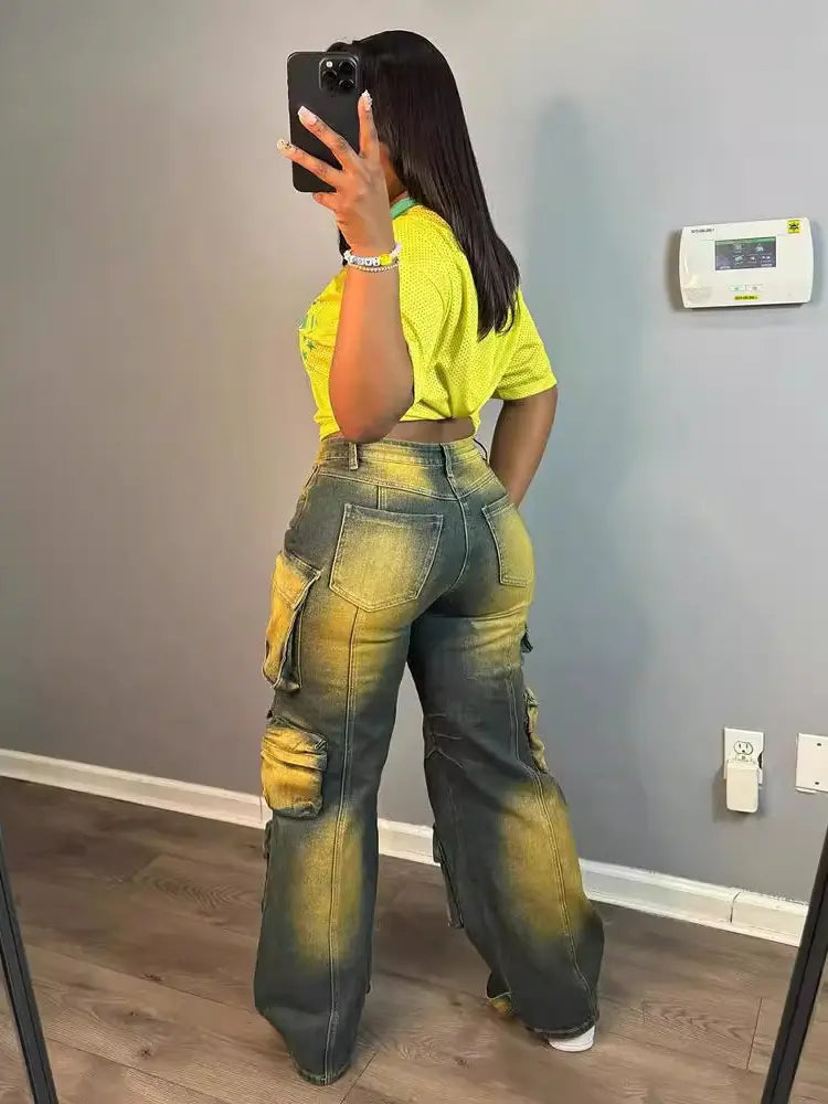 Harper – Tie-Dye Cargo Jeans With Elongating Fit