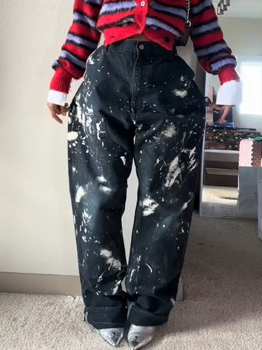 Canvas Muse Relaxed Paint-Splatter Statement Jeans