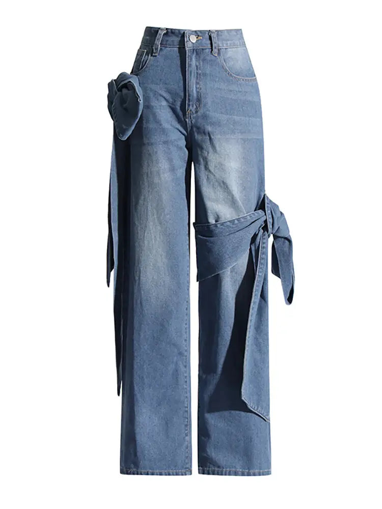 Vintage Bow Wide-Leg Statement Jeans