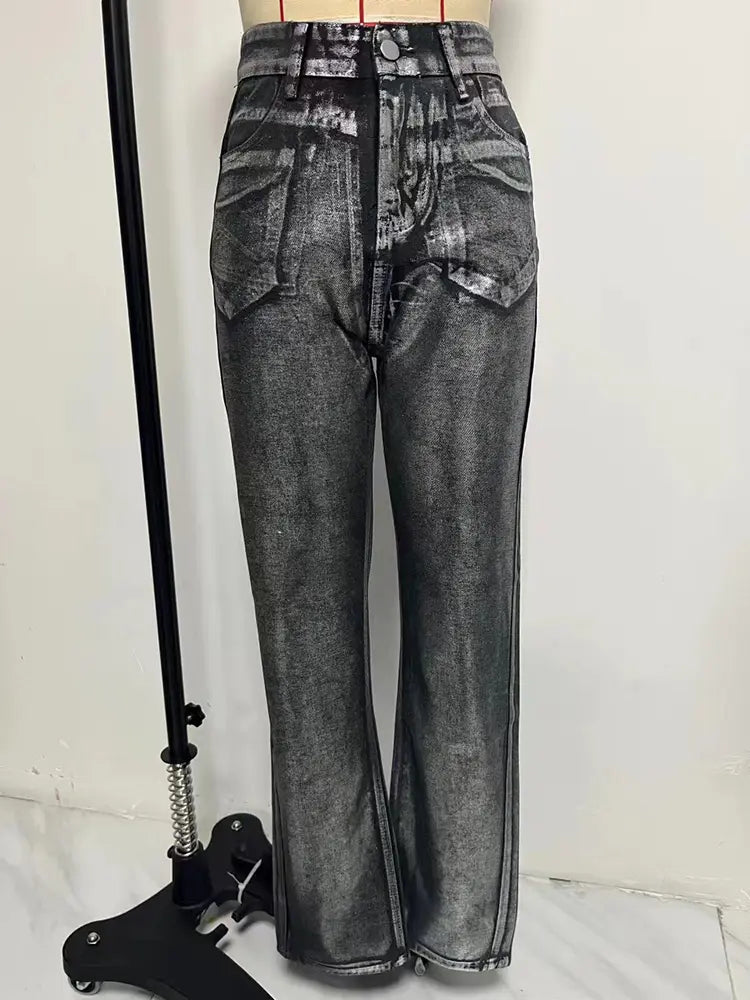 Silver Foil High-Rise Statement Jeans