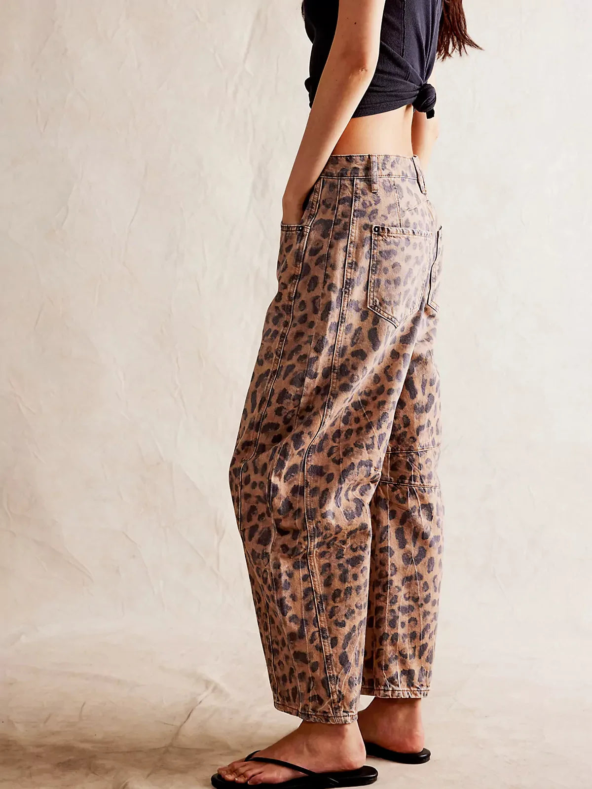 Wild Spirit Barrel-Leg Leopard Print Jeans
