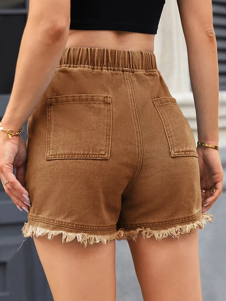 Chloe – Frayed Drawstring Denim Shorts