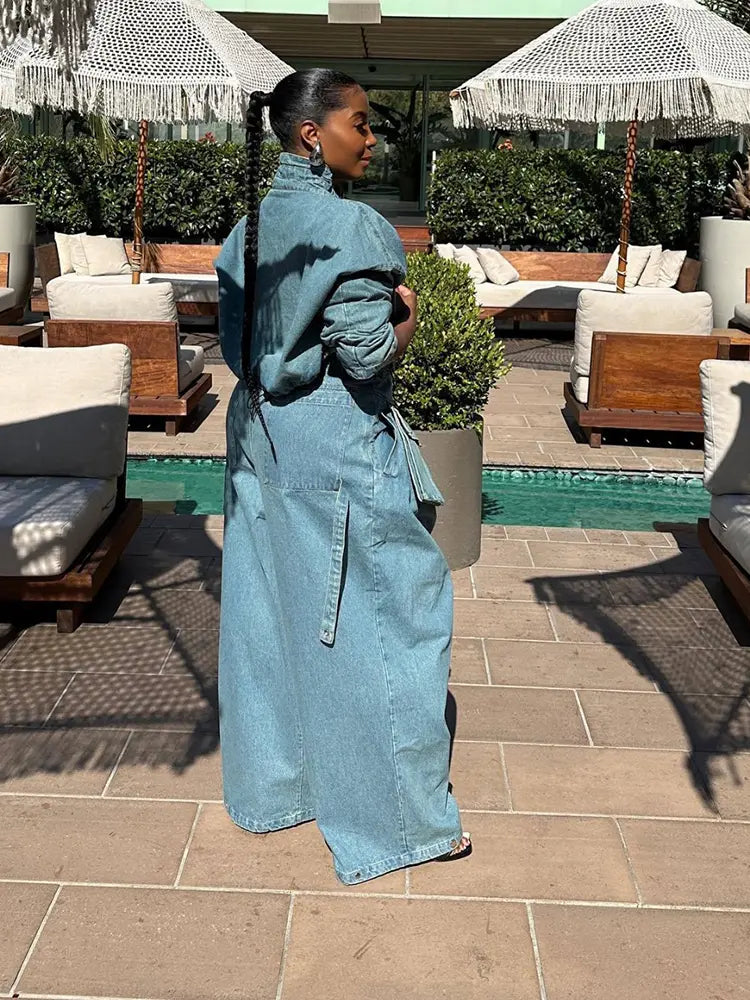 Retro-Chic Wide-Leg Denim Set