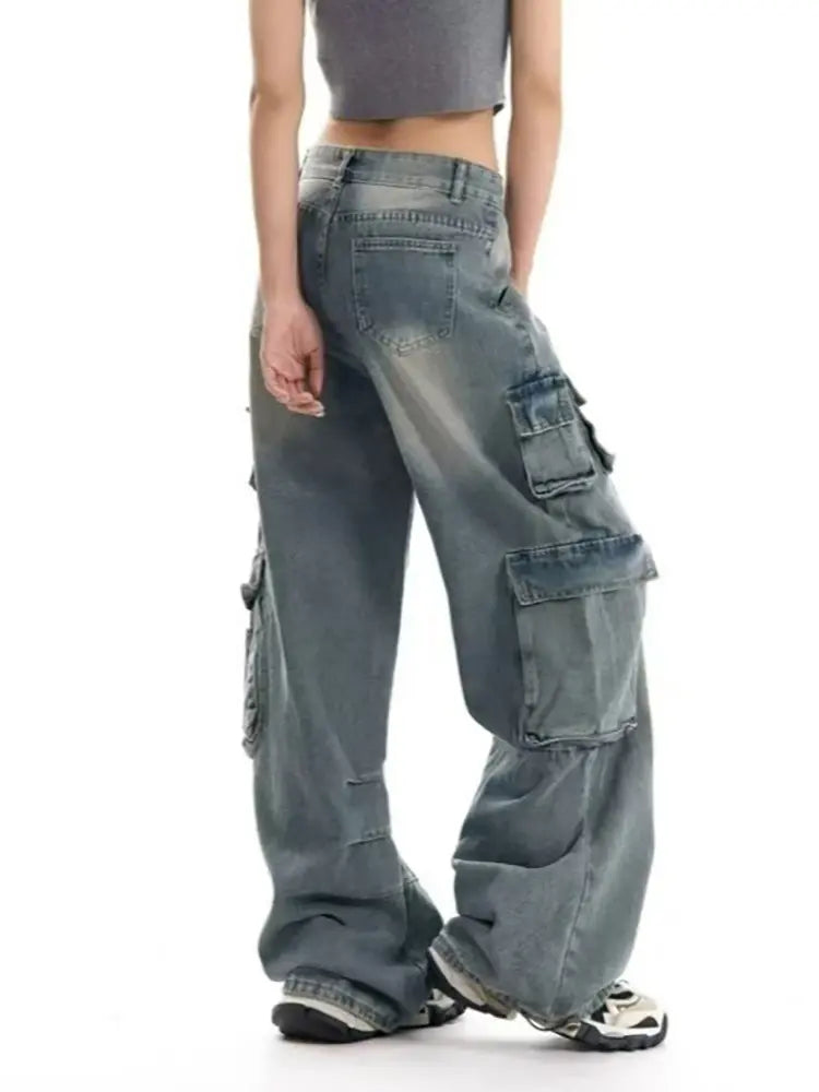 Urban Explorer Multi-Pocket Wide-Leg Denim Pants
