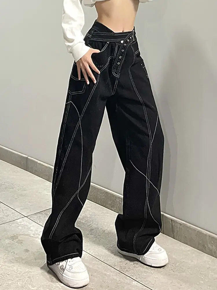 Contrast-Stitch Wide-Leg Street Jeans