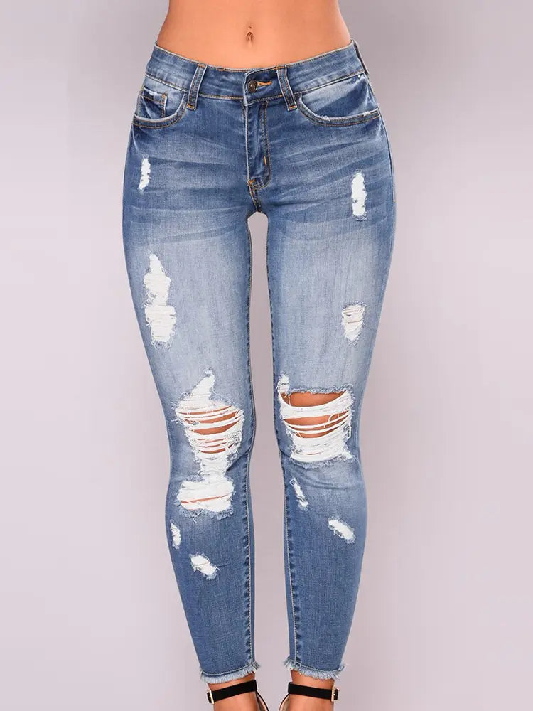 Sienna - High-Waist Ripped Stretch Skinny Jeans