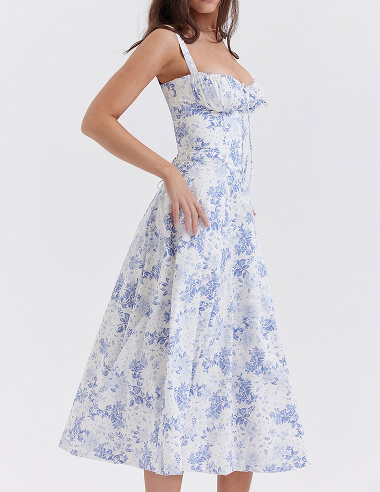Floral Bustier Slip Dress with Thigh Slit