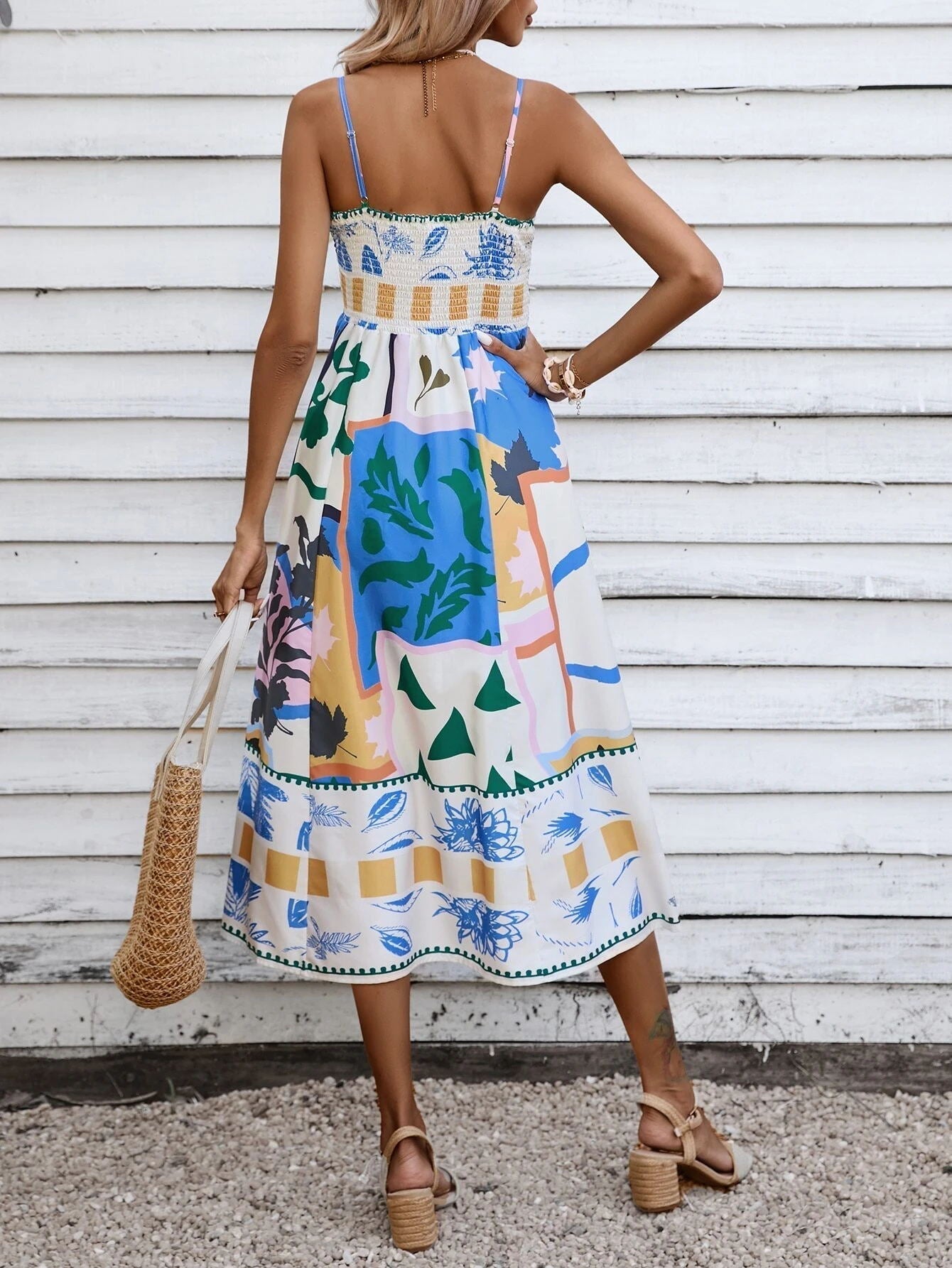 Abstract Colorful Strappy Maxi Dress