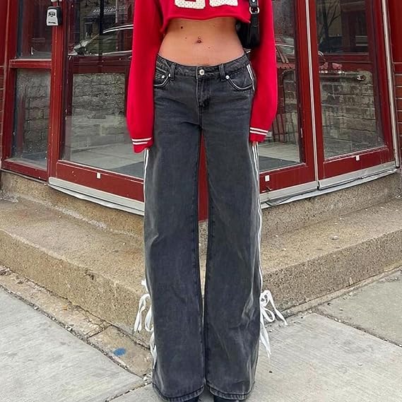 Luna - Side Stripe Bow Wide-Leg Jeans