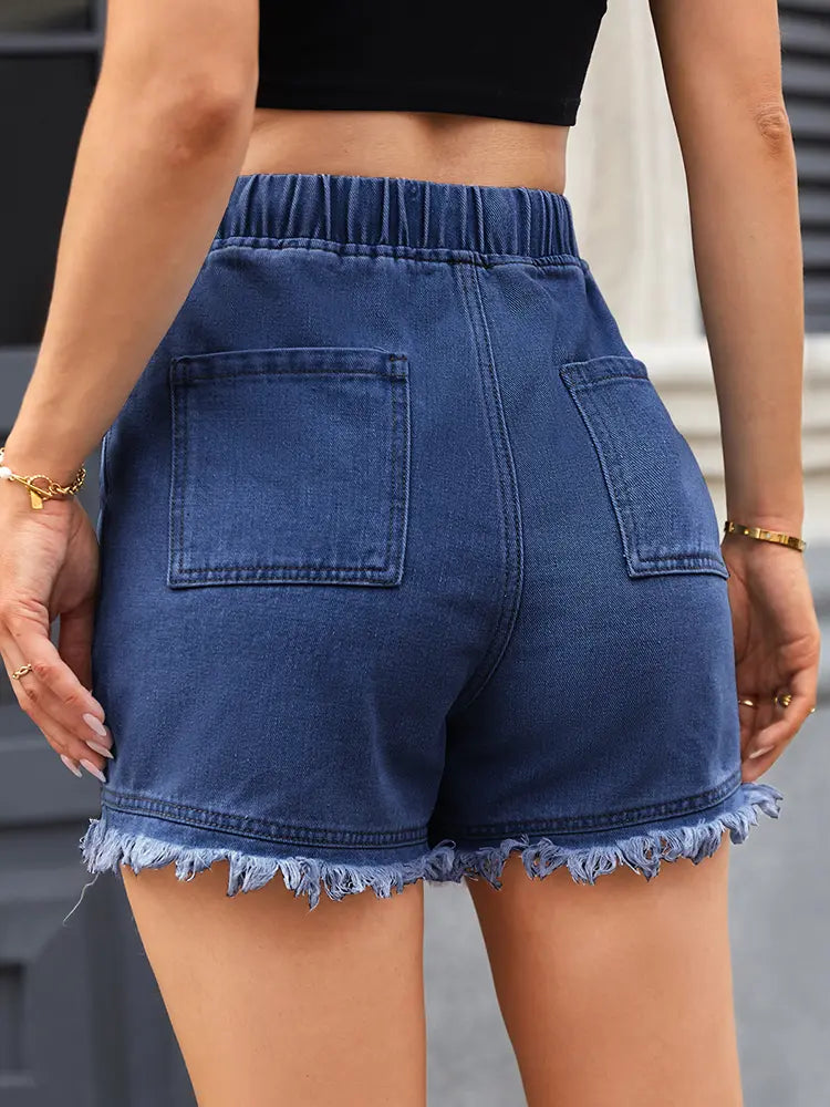 Chloe – Frayed Drawstring Denim Shorts