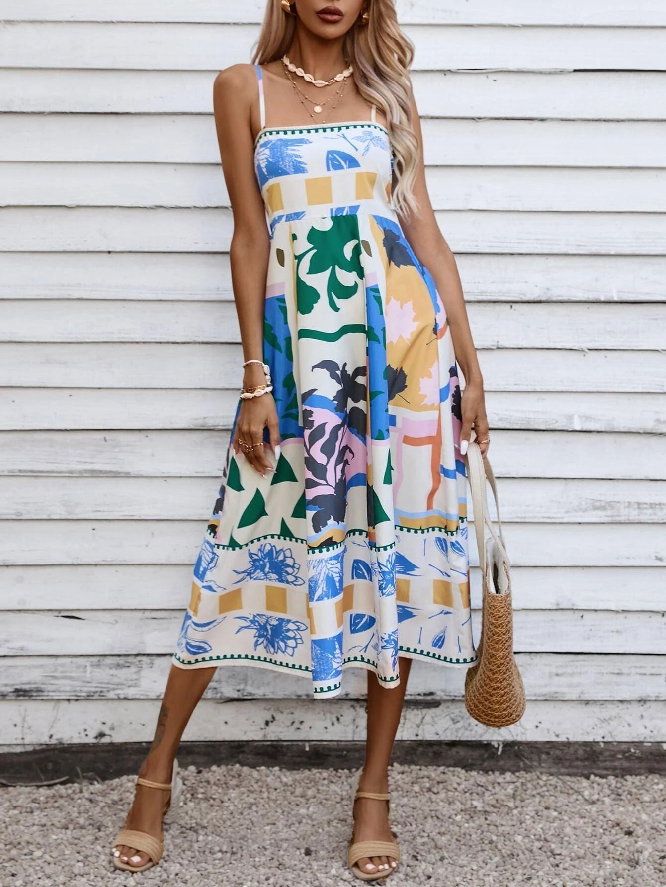 Abstract Colorful Strappy Maxi Dress