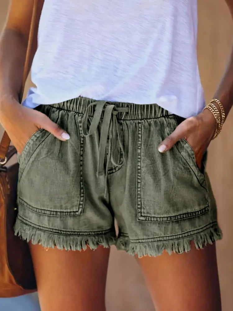 Sunny Days High-Waist Drawstring Denim Shorts