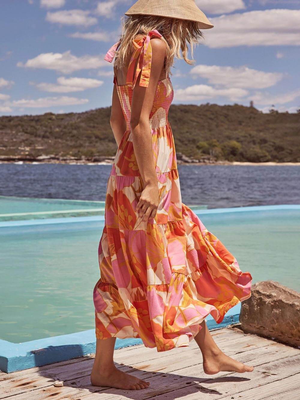 Sea Charm - Sleeveless Pleated Stretch Cami Dress