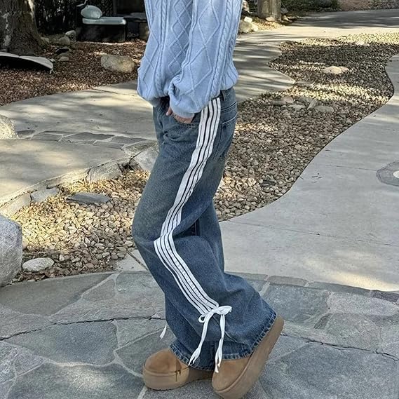 Luna - Side Stripe Bow Wide-Leg Jeans