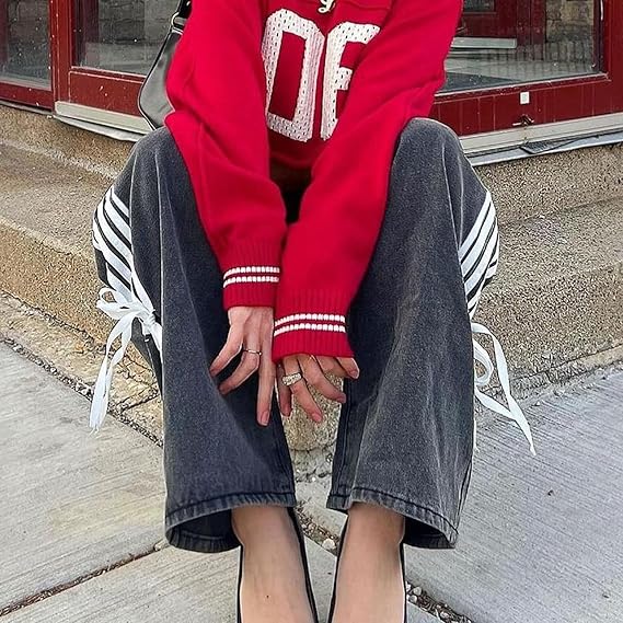 Luna - Side Stripe Bow Wide-Leg Jeans