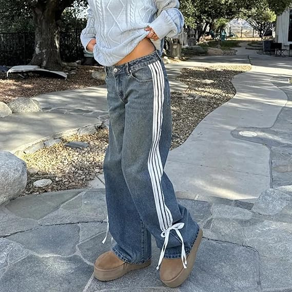 Luna - Side Stripe Bow Wide-Leg Jeans