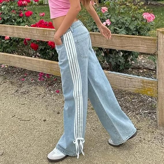 Luna - Side Stripe Bow Wide-Leg Jeans