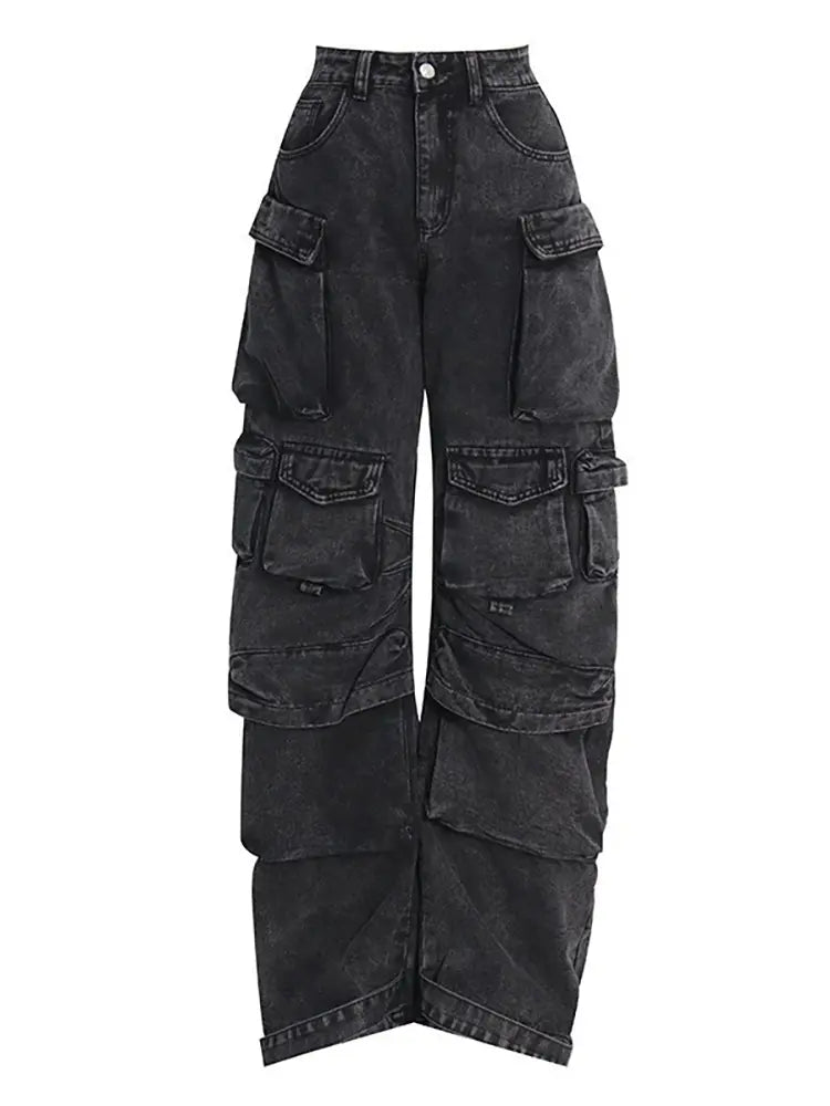 Patchwork Wide-Leg Cargo Street Pants