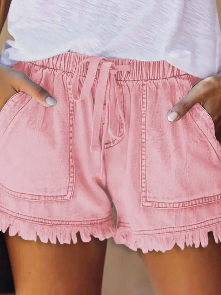 Sunny Days High-Waist Drawstring Denim Shorts