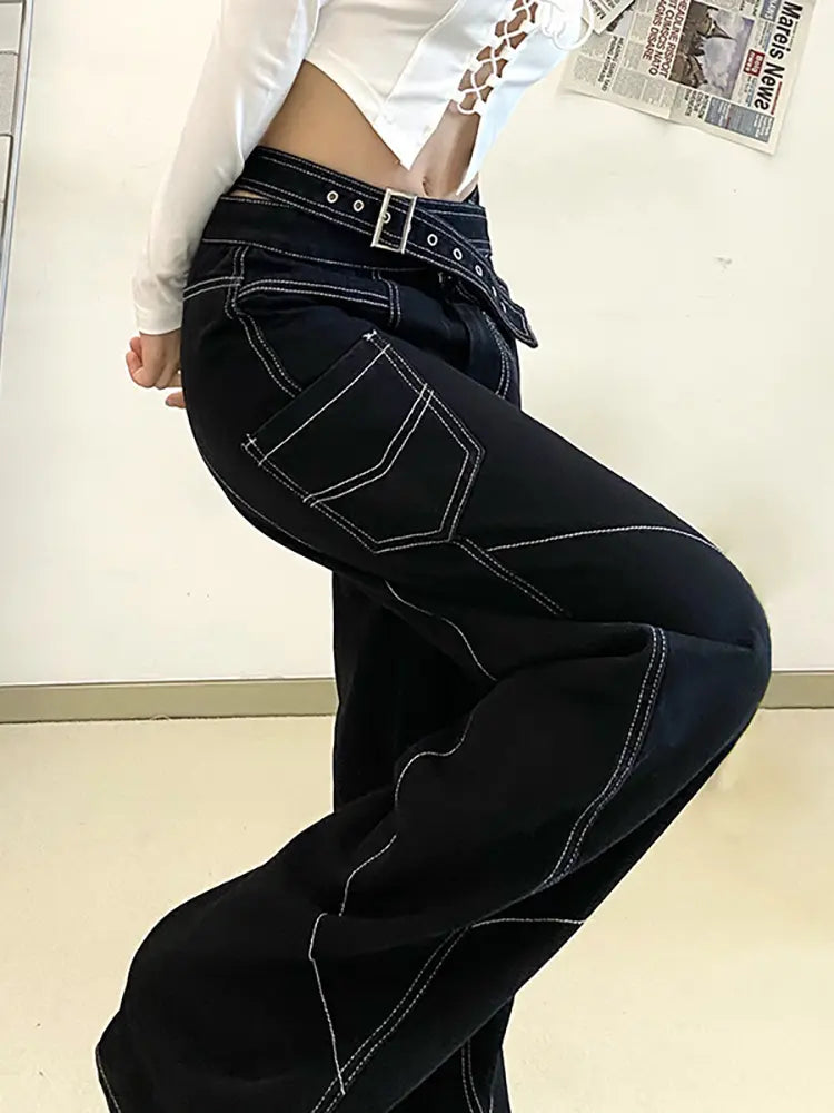 Contrast-Stitch Wide-Leg Street Jeans