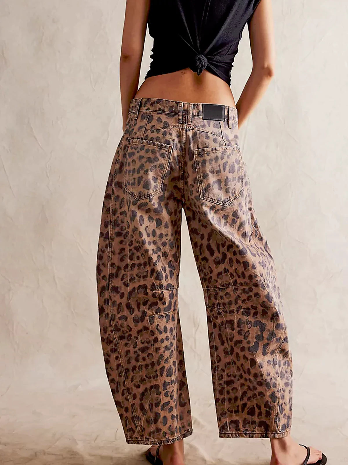 Wild Spirit Barrel-Leg Leopard Print Jeans