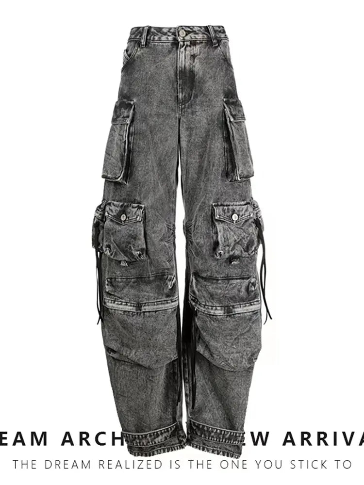 Patchwork Wide-Leg Cargo Street Pants