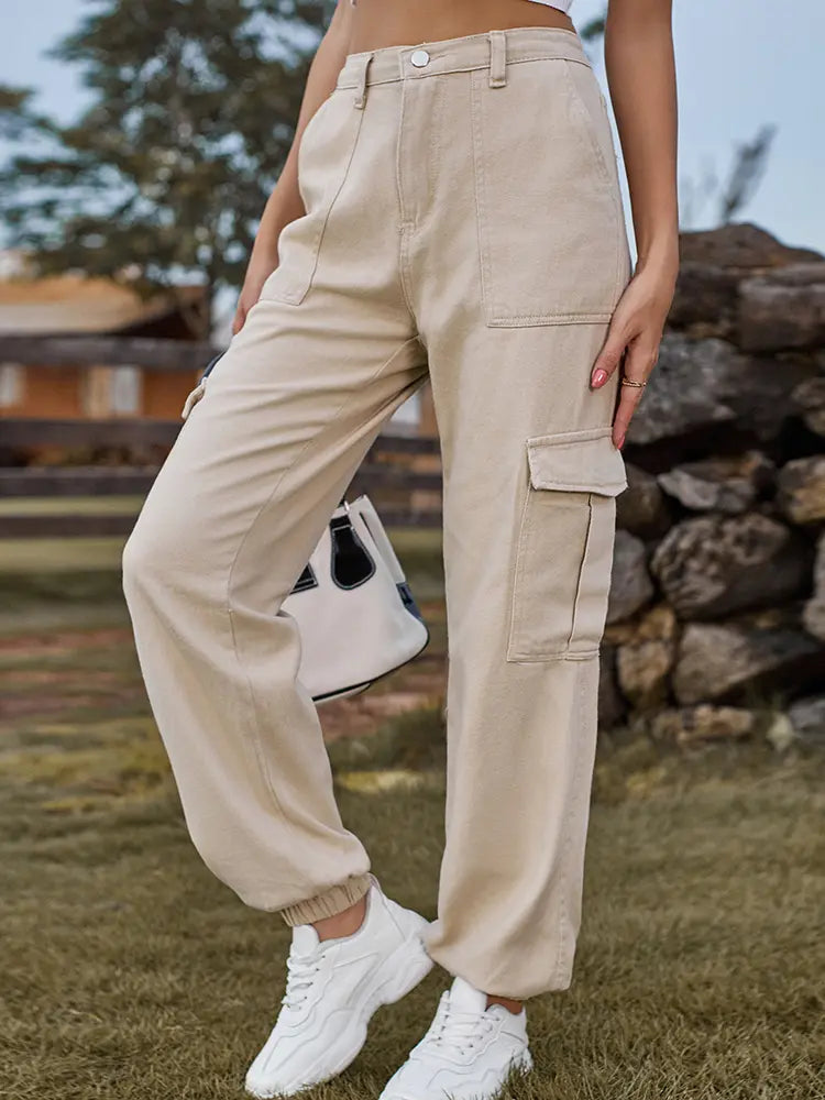 Chic Cuffed Cargo Denim Pants