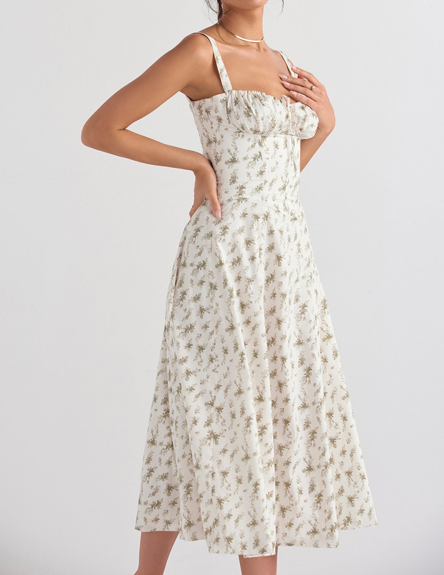 Floral Bustier Slip Dress with Thigh Slit