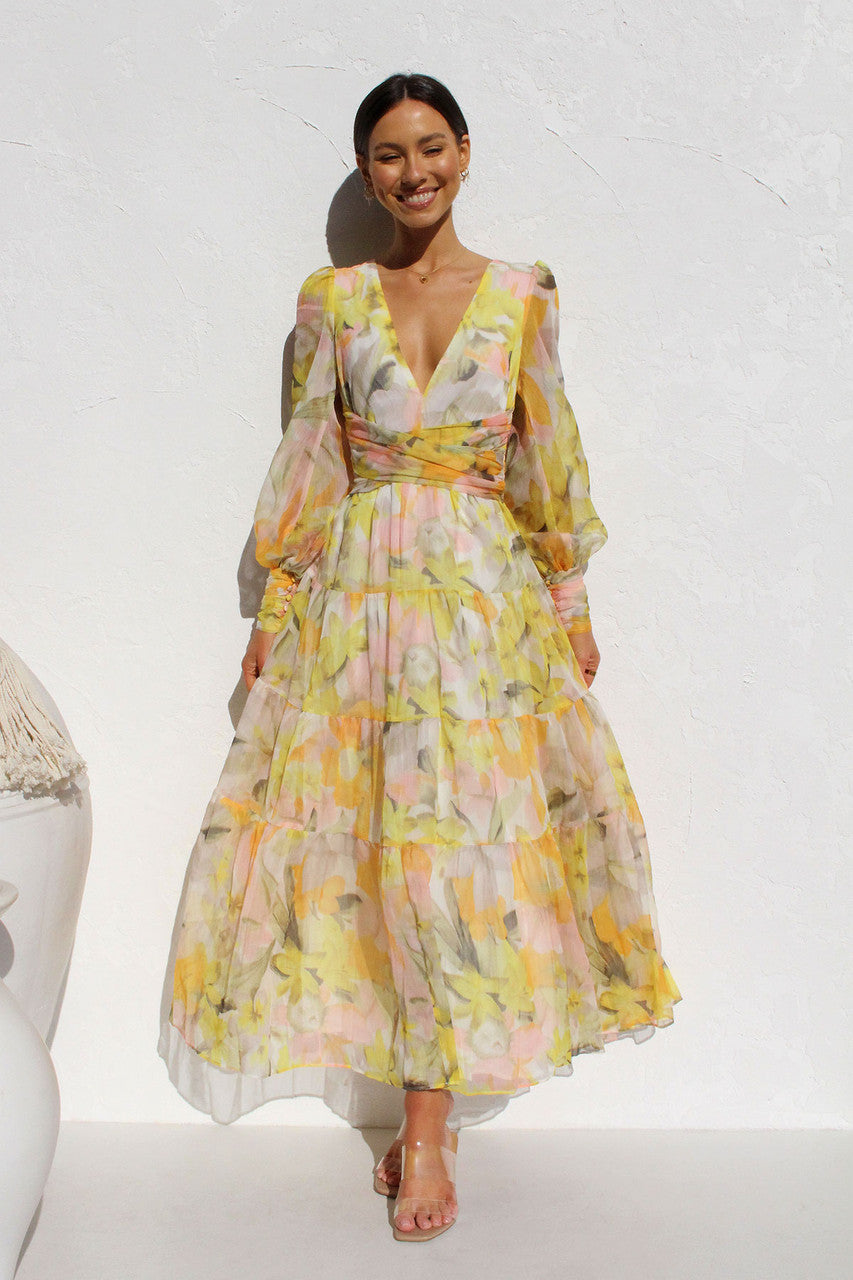 Floral Fantasy - Balloon Sleeve Maxi Dress