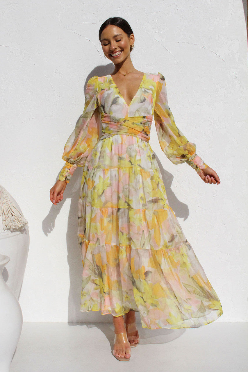 Floral Fantasy - Balloon Sleeve Maxi Dress