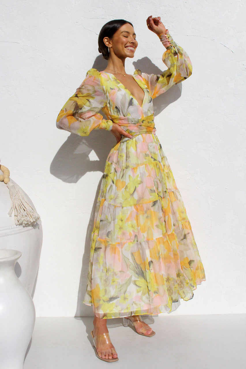Floral Fantasy - Balloon Sleeve Maxi Dress