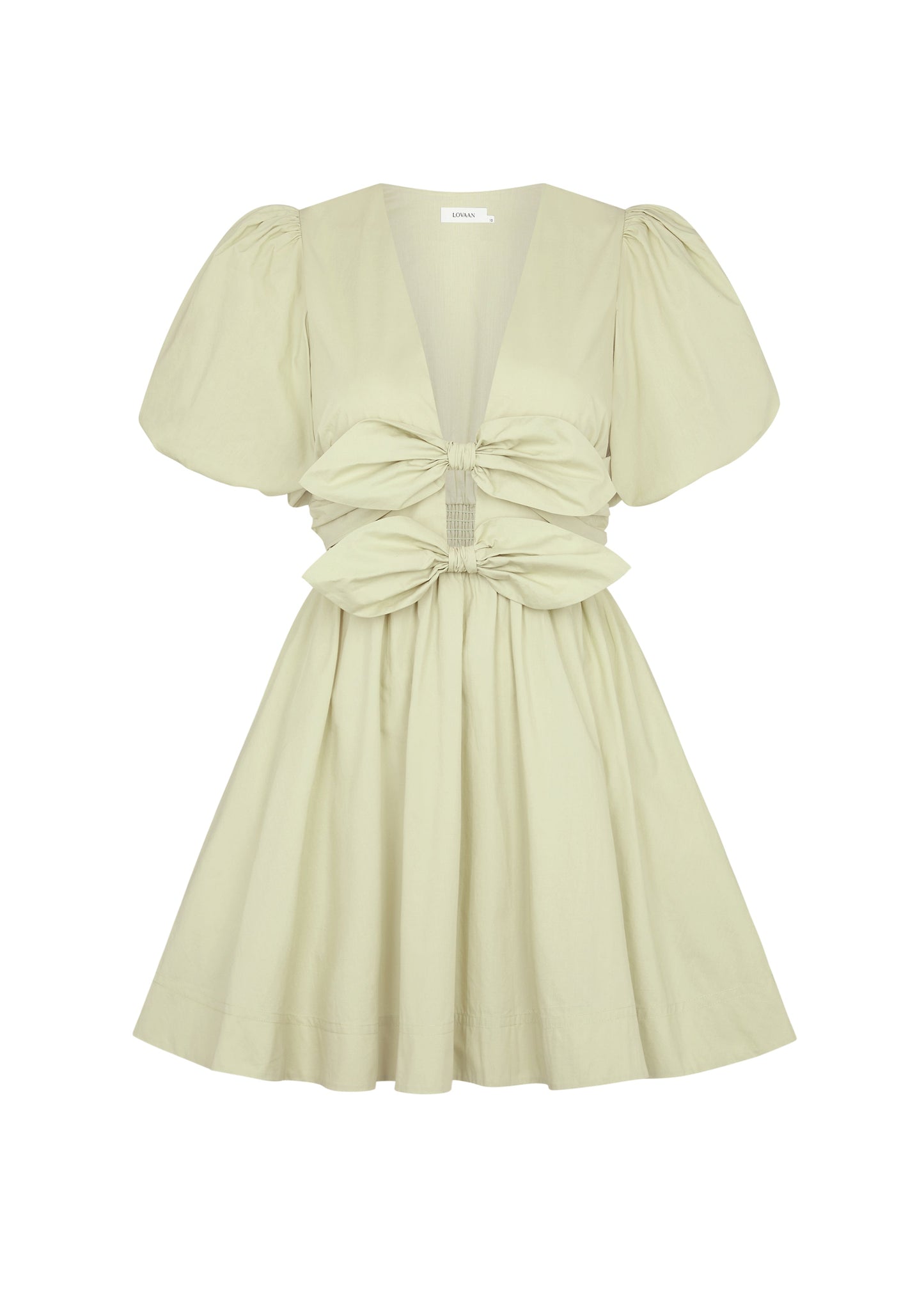 Pistachio Bow Puff Sleeve Mini Dress