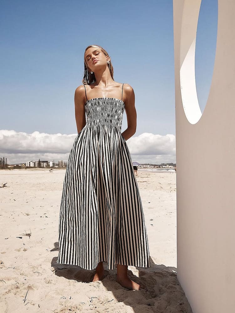 Sophia - Sleeveless Pinstripe Maxi Dress