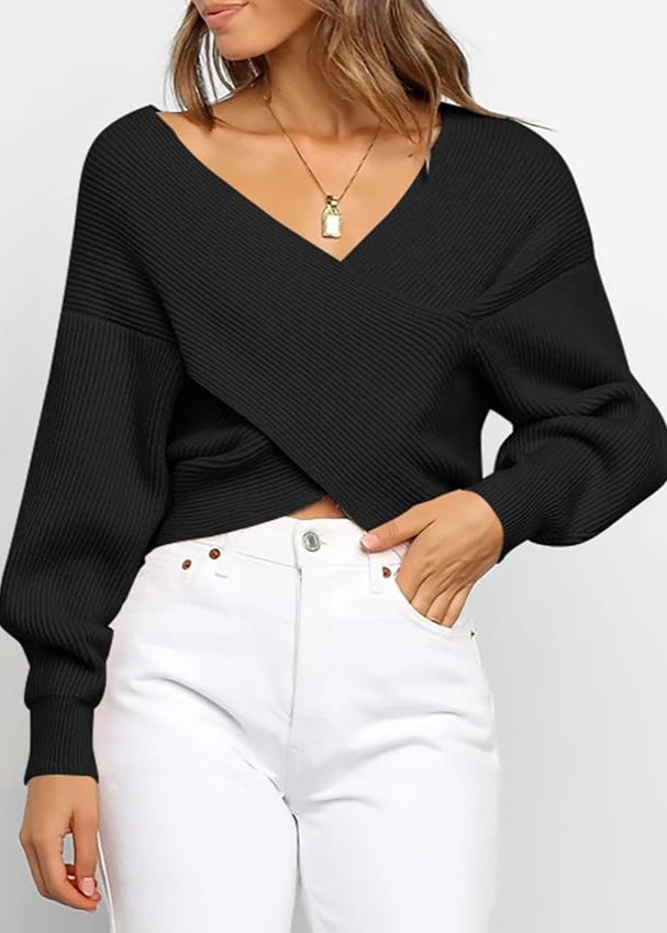 Crop Top V-Neck Sweater Fall Winter