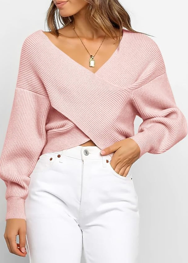 Crop Top V-Neck Sweater Fall Winter