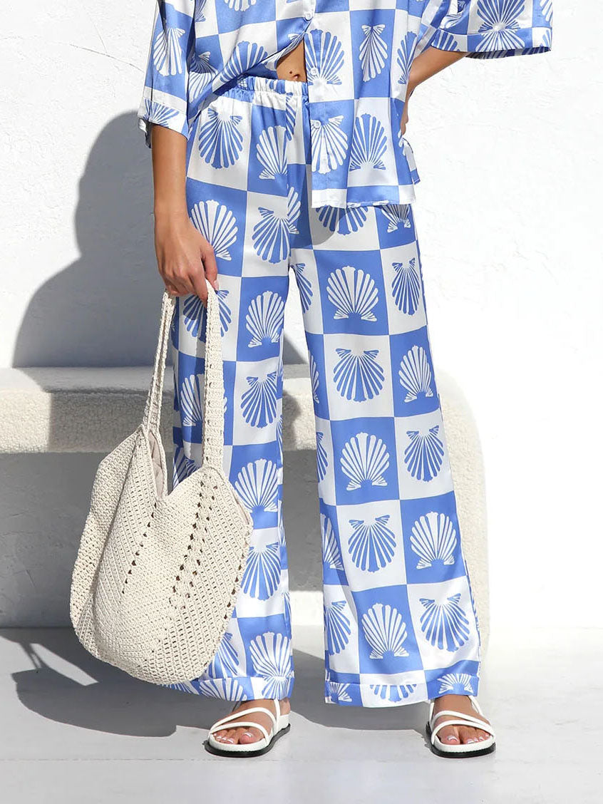 Special - Satin Shell Print Wide Leg Pants