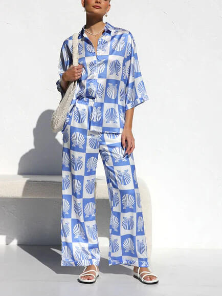 Special - Satin Shell Print Wide Leg Pants