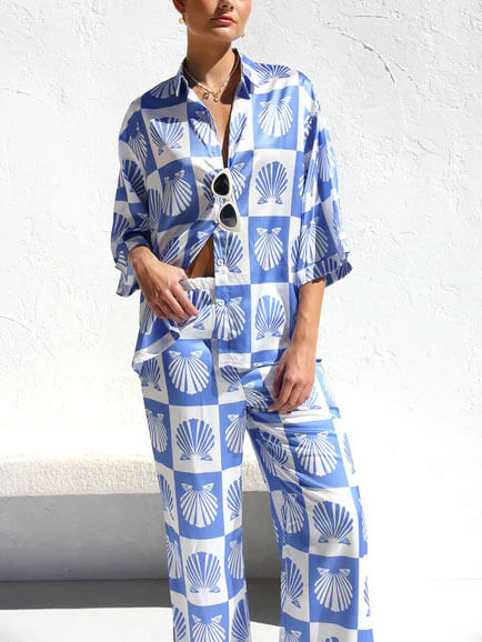 Special - Satin Shell Print Wide Leg Pants