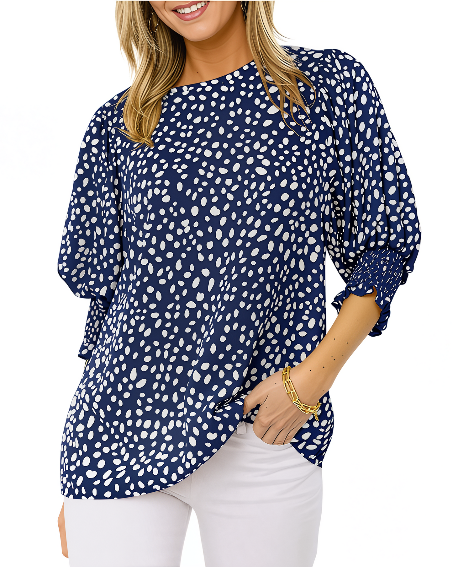LUNA | Polka Dot Smocked Blouse