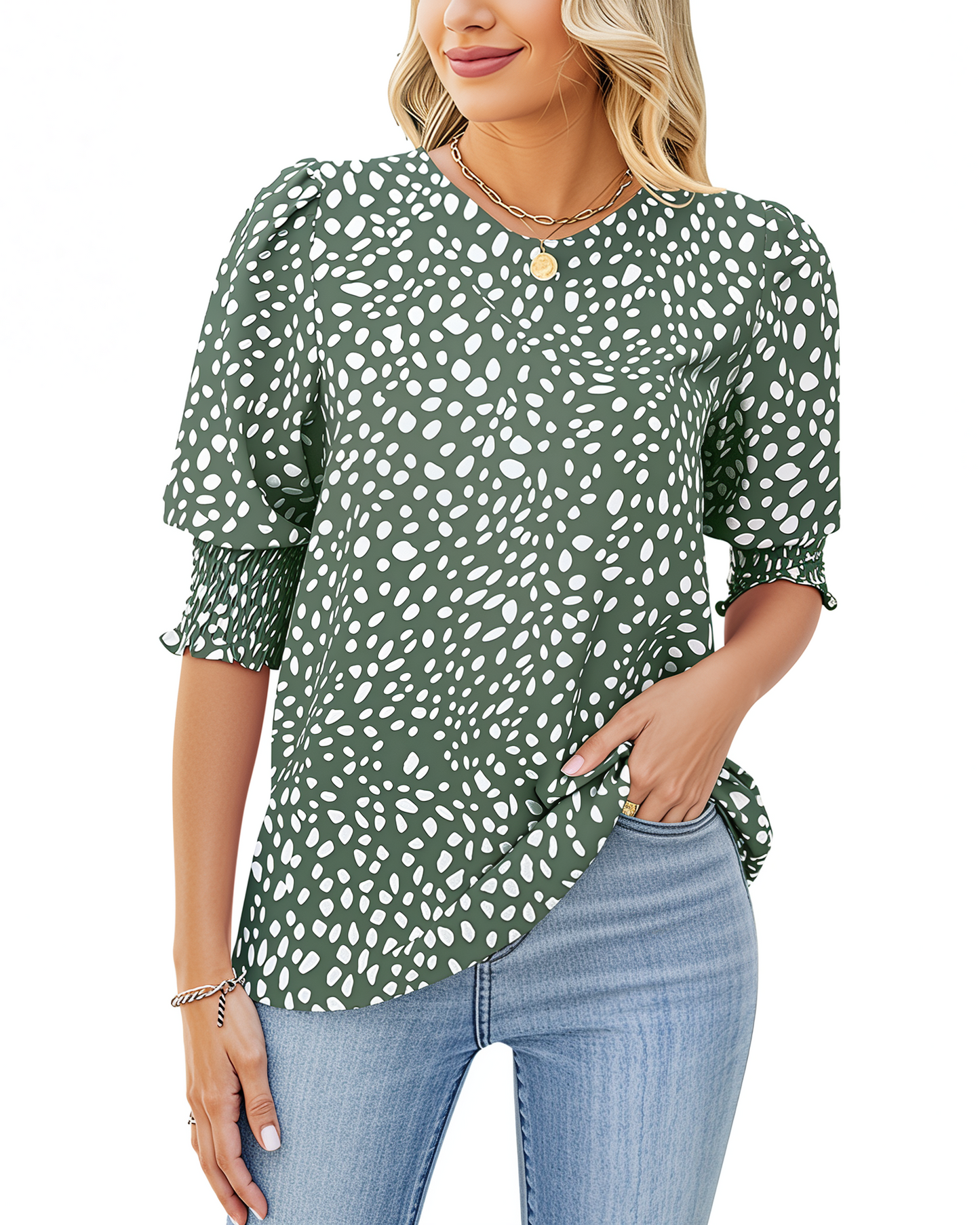 LUNA | Polka Dot Smocked Blouse