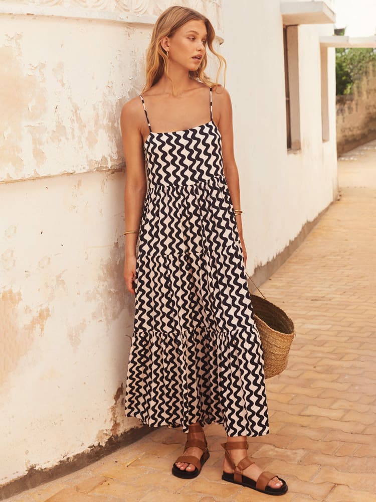 Elegant Strappy Square Neck Split Dress