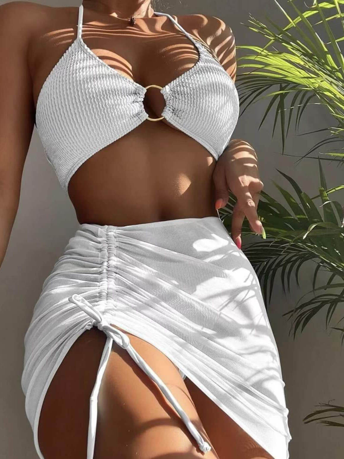 Bold & Sexy - Halterneck Solid Color Three-Piece Bikini