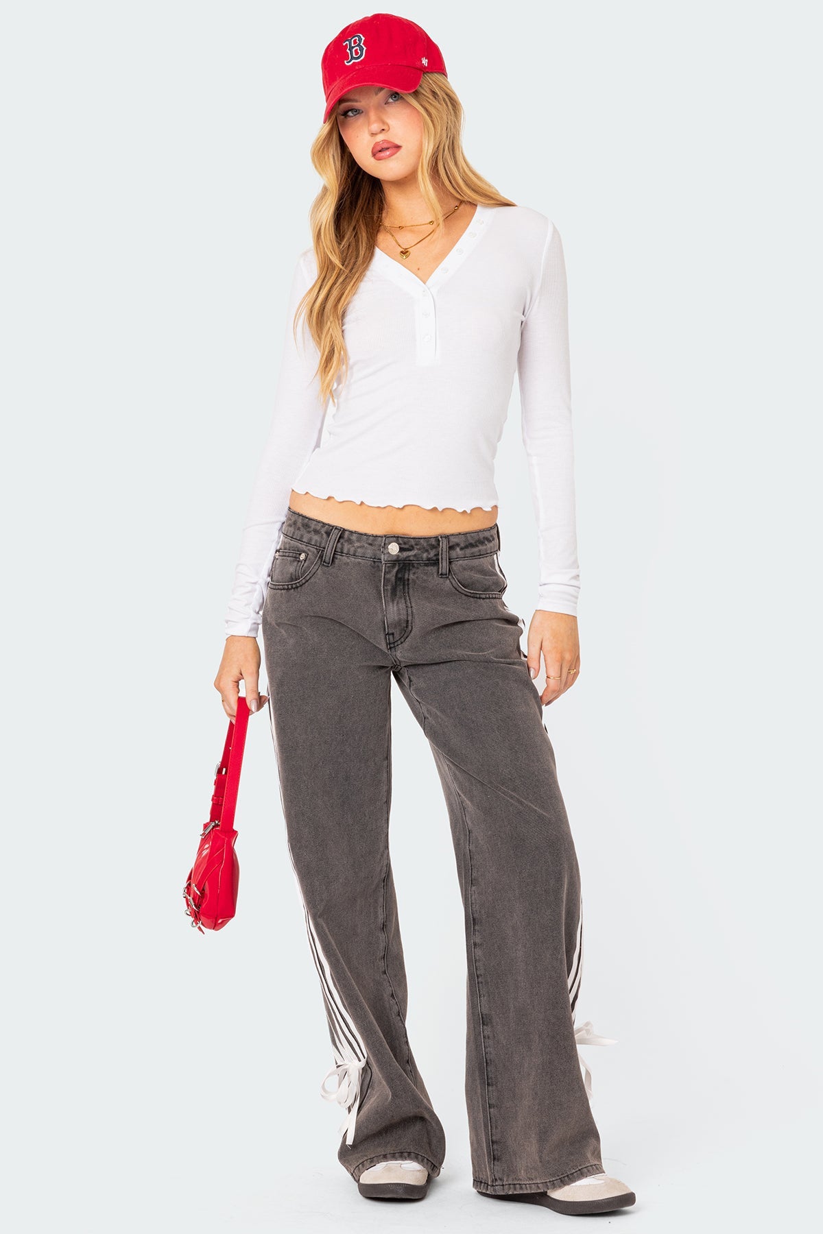 Luna - Side Stripe Bow Wide-Leg Jeans