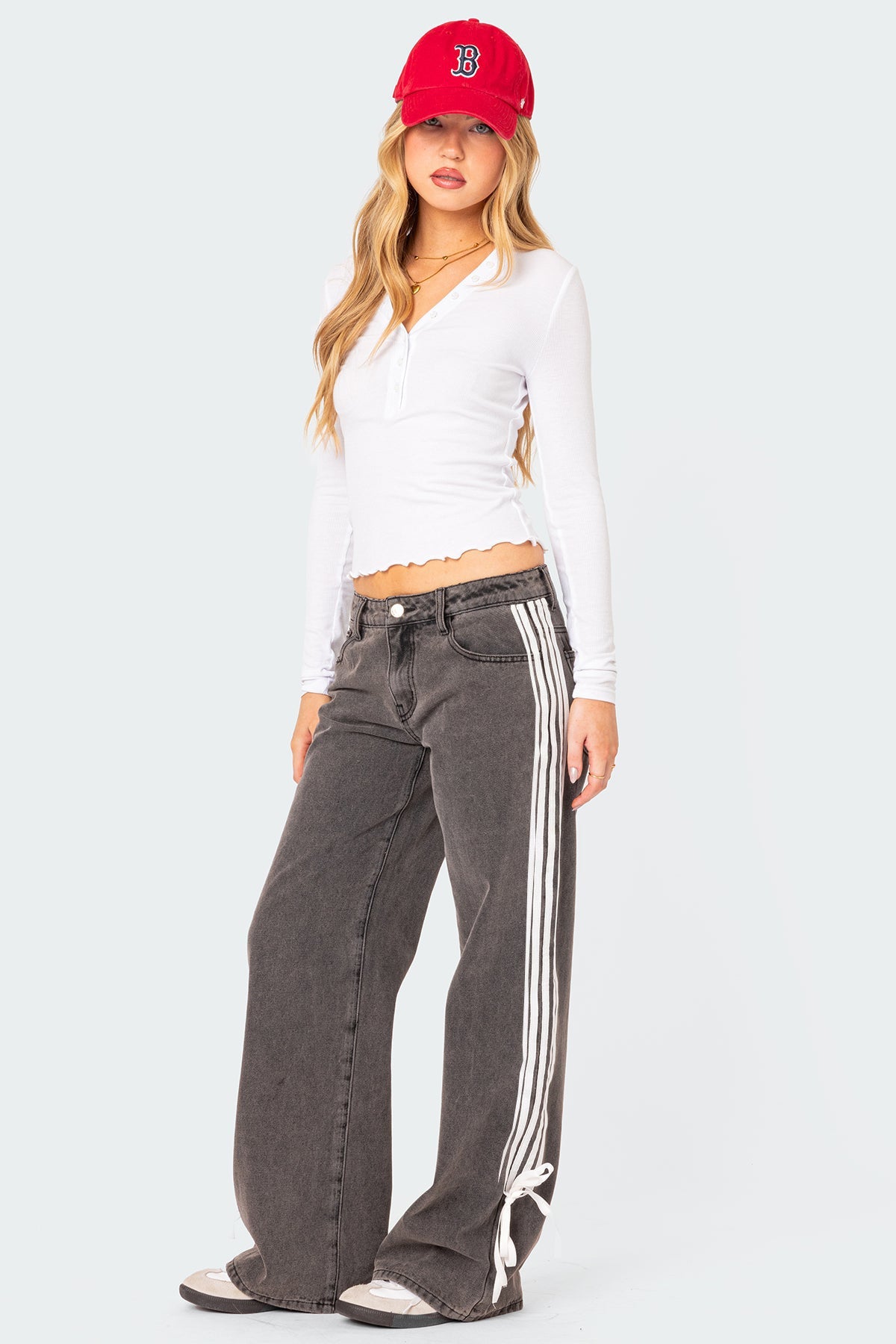 Luna - Side Stripe Bow Wide-Leg Jeans